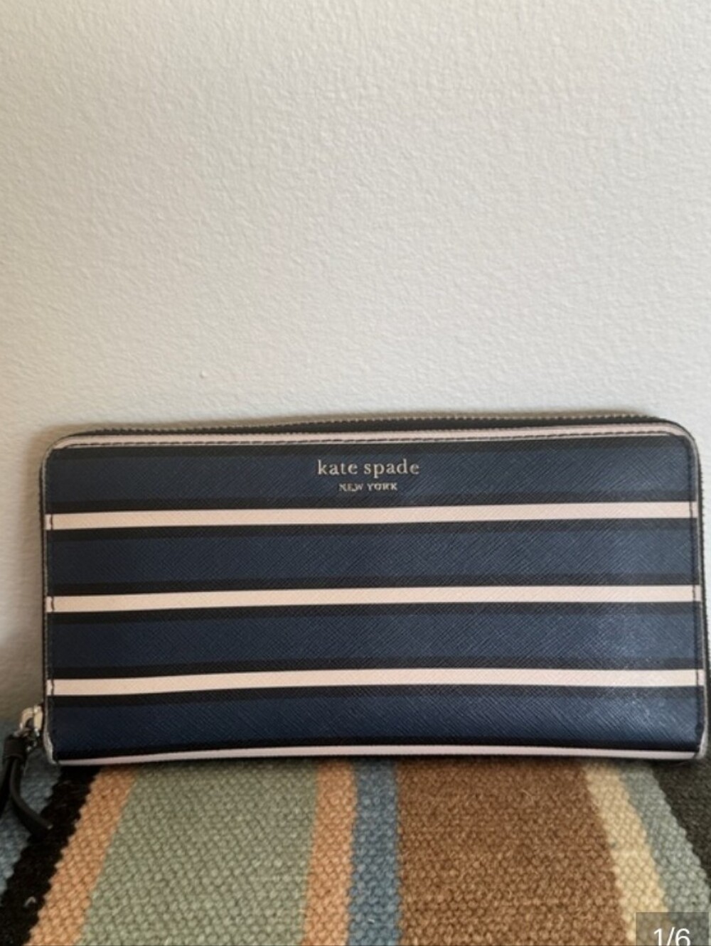 Kate Spade Navy, Black and Cream Striped Zip Wallet